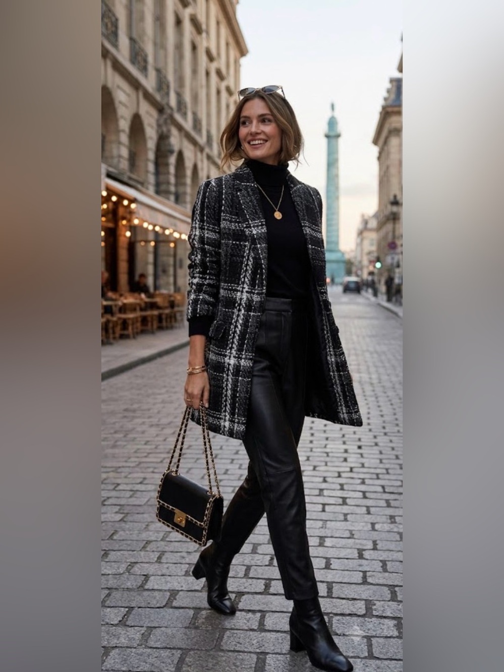 Express Black and White Plaid Peacoat